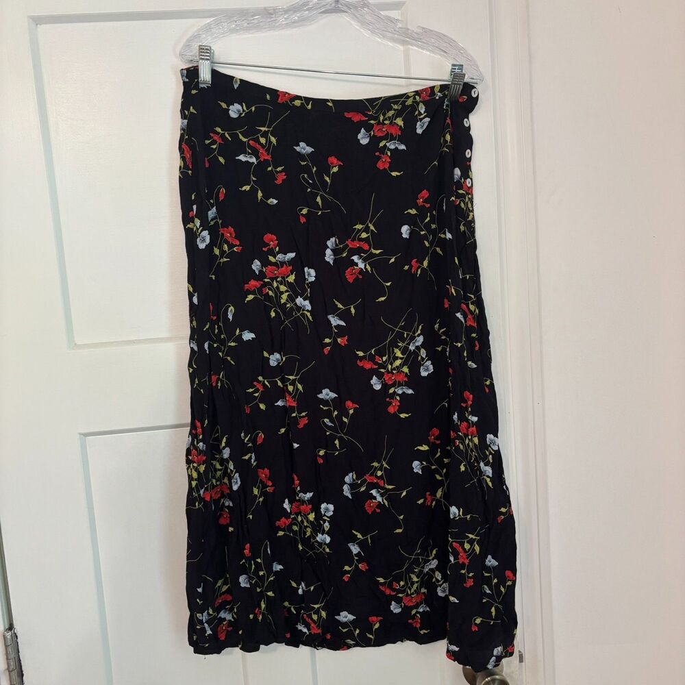 Vintage Jay Peters size 16 Dark Floral Boho Flowy 90s Midi Skirt Whimsygoth